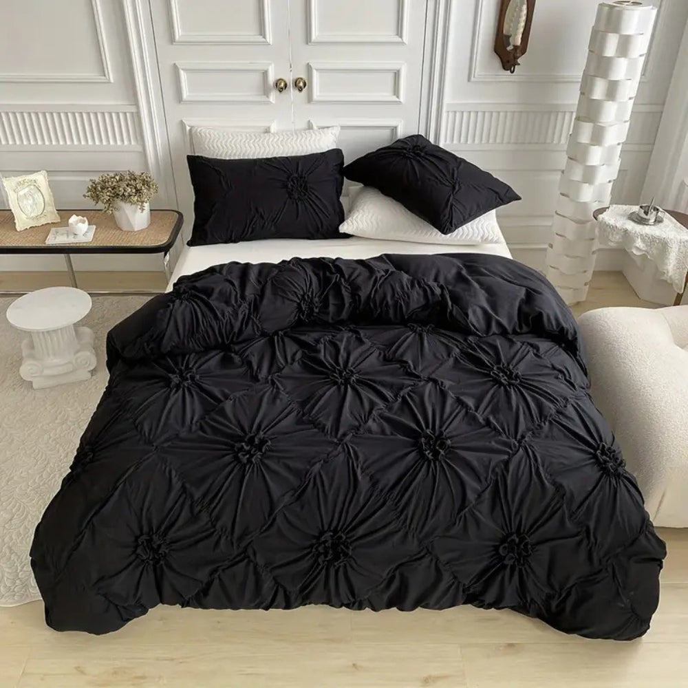 Plissiertes Bettbezug-Set - Blumen Quilt-Design