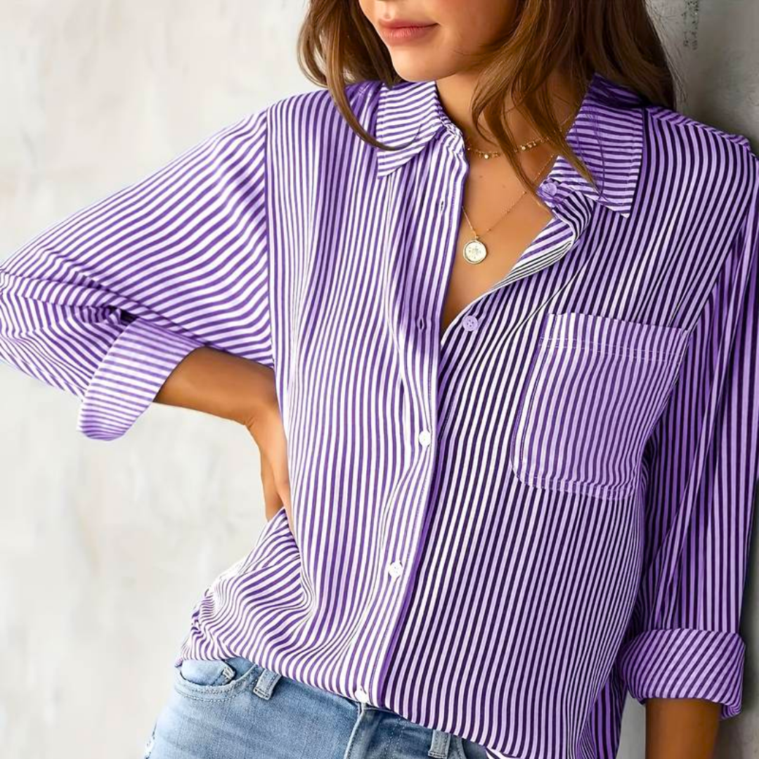 Women's Striped Blouse - Long-Sleeve & Button Down