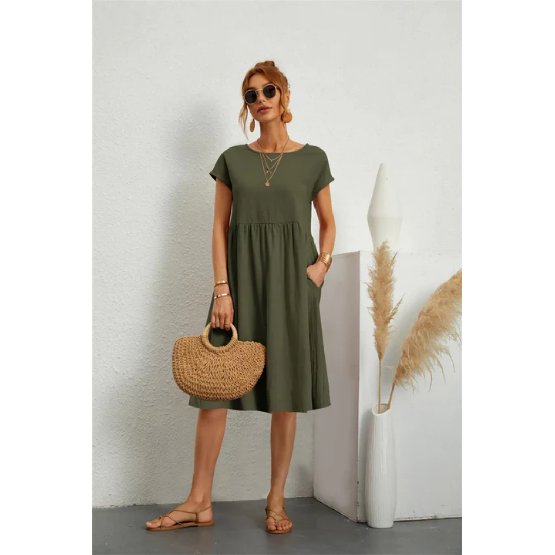 Women's Midi Dress - A-Line with Pockets