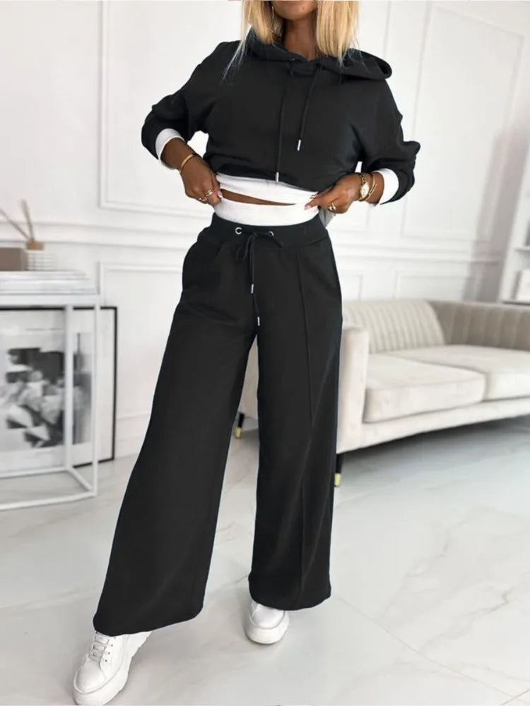 Conjunto de ropa cómoda extragrande para mujer – Sudadera con capucha y pantalones de tiro alto