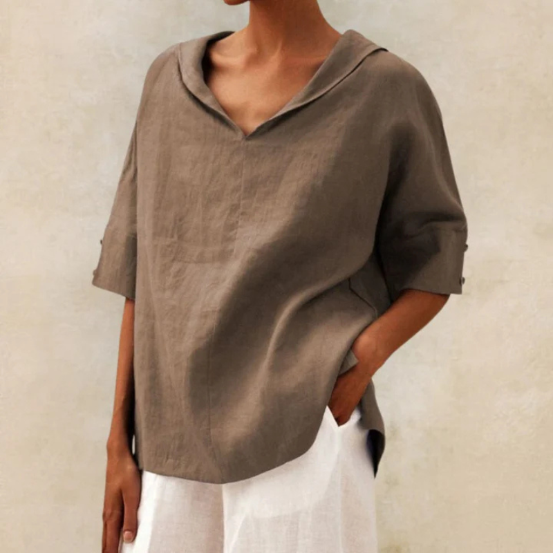 Women's Linen Blouse - Oversized with Shawl Collar