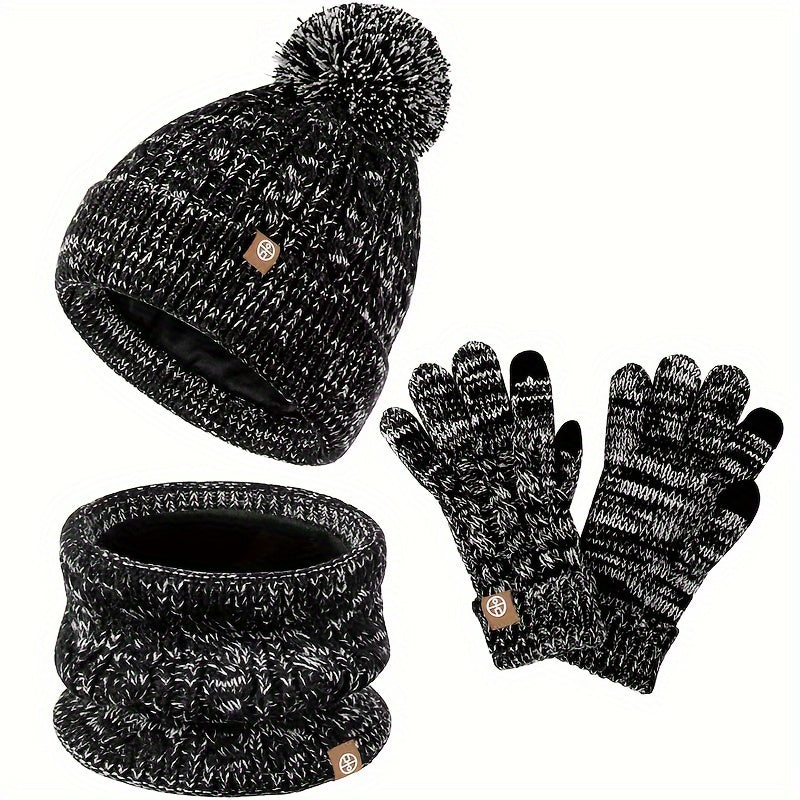Women's 3-piece winter set accessory - cable knit hat, scarf & gloves