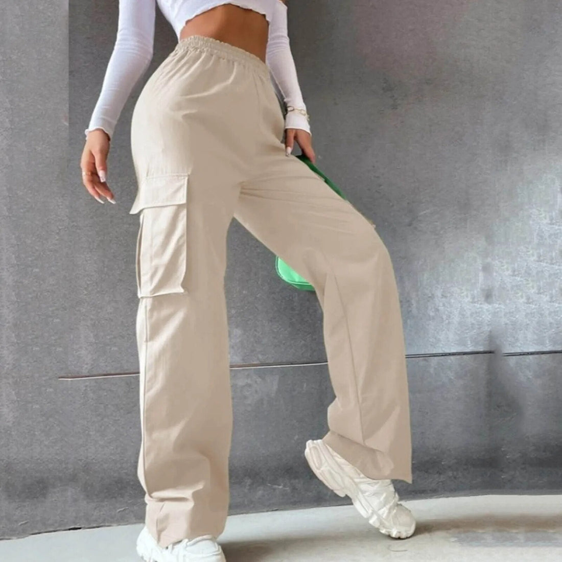 Damen High-Waisted Cargo-Hose – Wide-Leg mit Mehreren Taschen