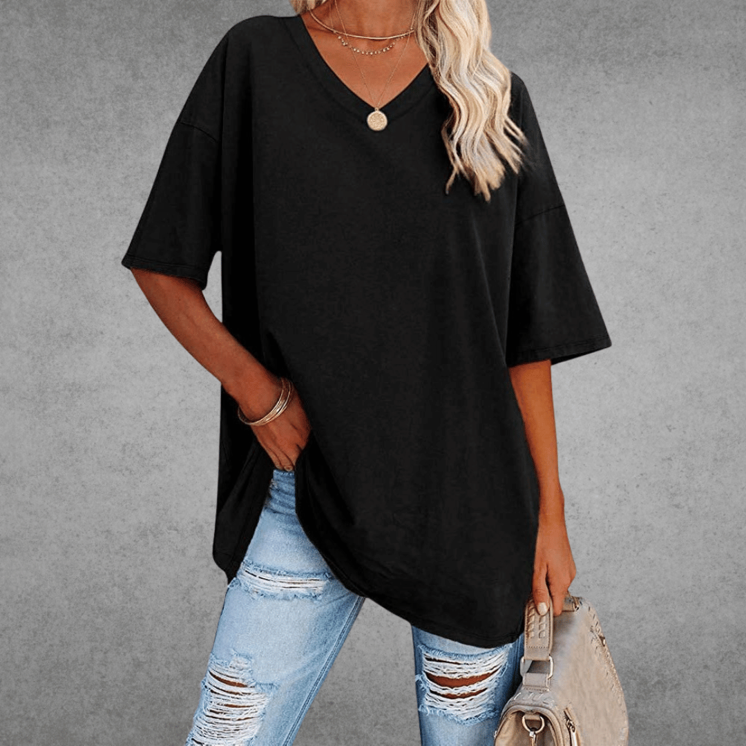 Damen Oversized T-Shirt - Überschnittene Schultern & V-Ausschnitt