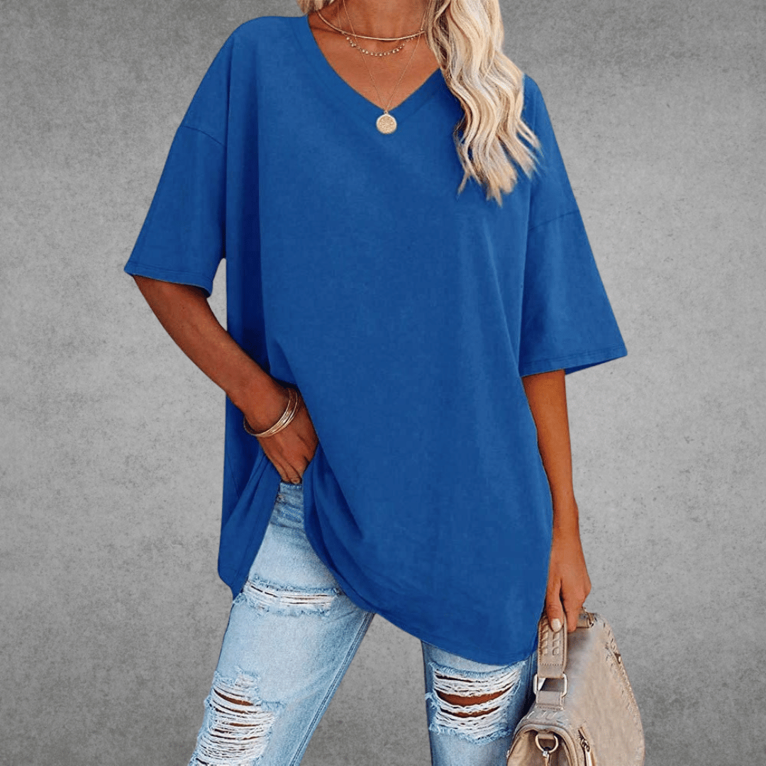 Damen Oversized T-Shirt - Überschnittene Schultern & V-Ausschnitt