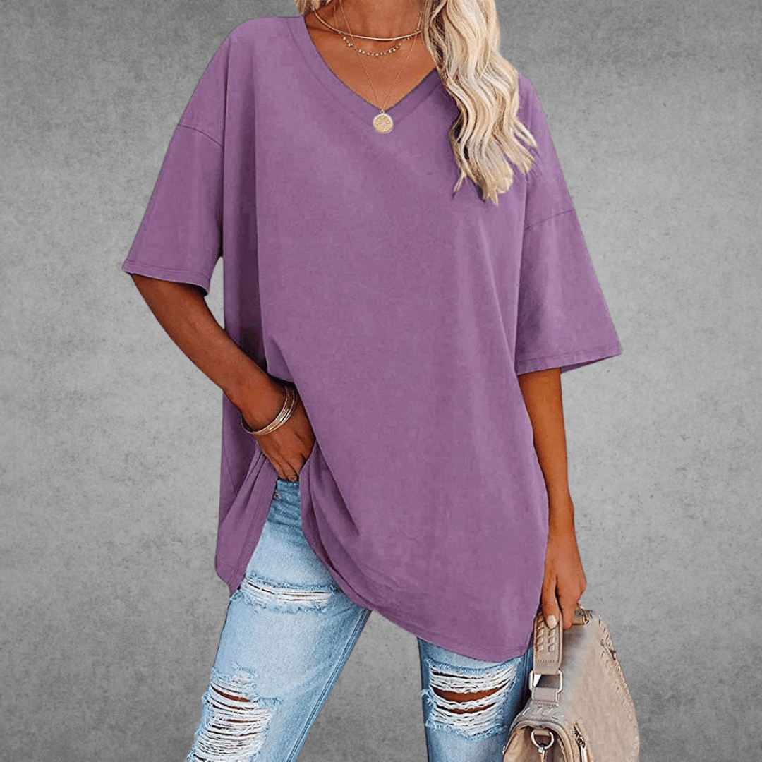 Damen Oversized T-Shirt - Überschnittene Schultern & V-Ausschnitt