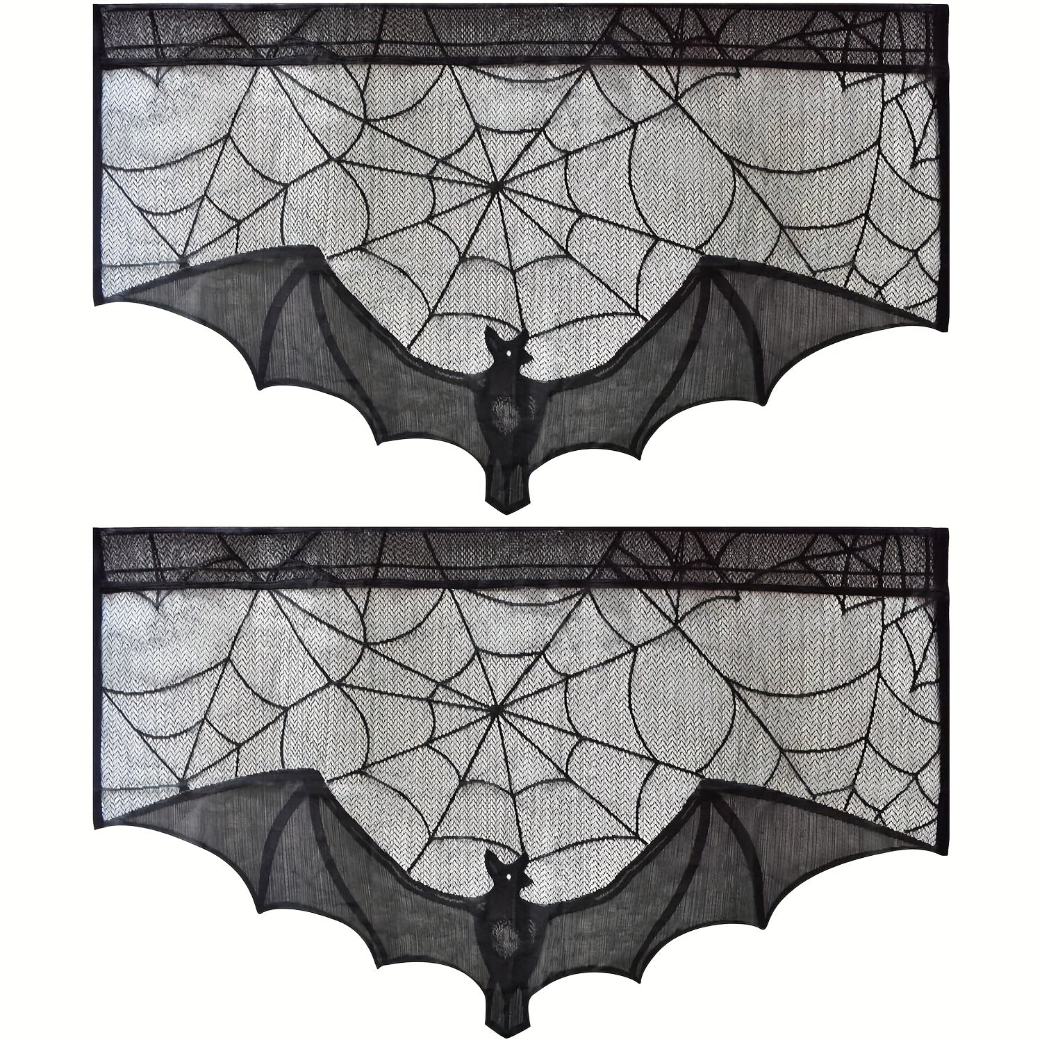 Schwarz Halloween Fledermaus Spinnennetz Gardine - Wiederverwendbar für Fenster