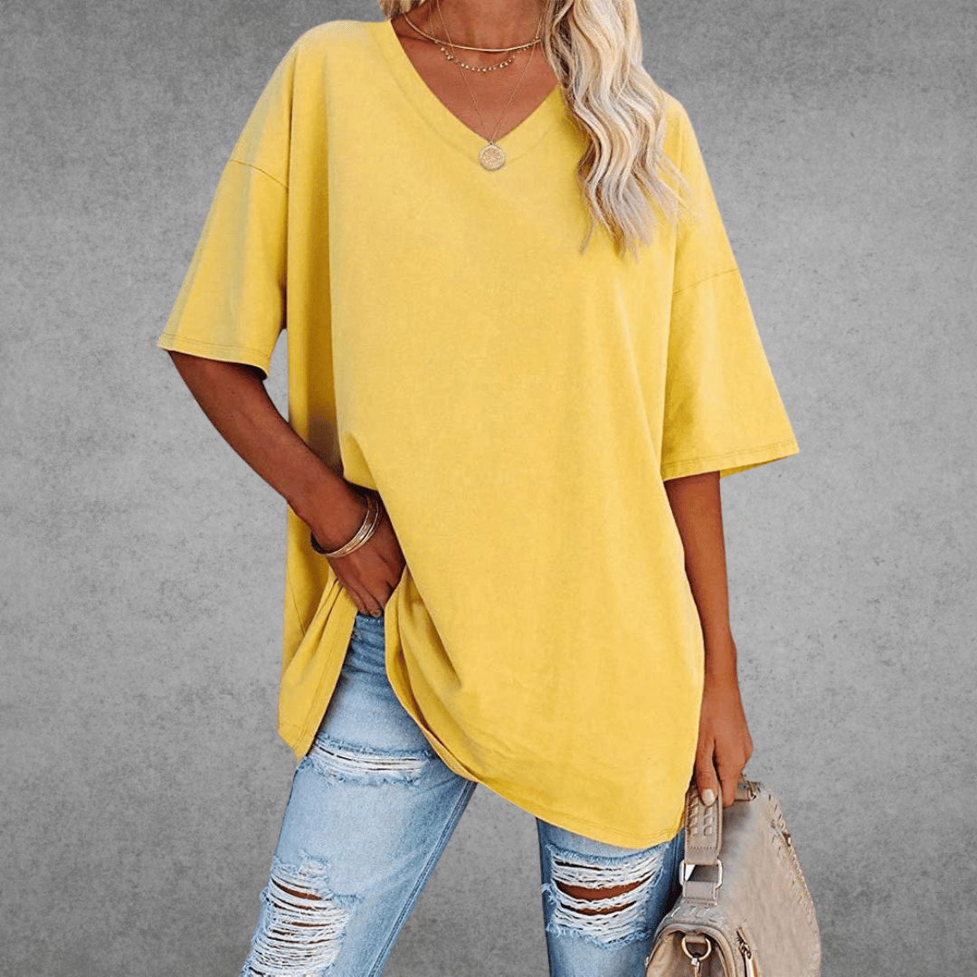 Damen Oversized T-Shirt - Überschnittene Schultern & V-Ausschnitt