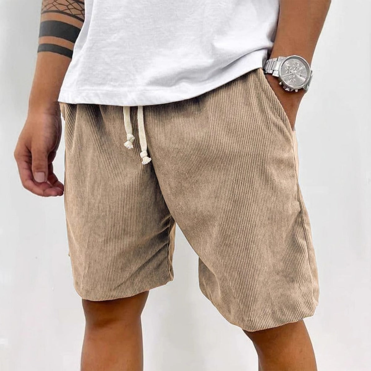 Men's Corduroy Shorts - Relaxed Fit with Drawstring Waist
