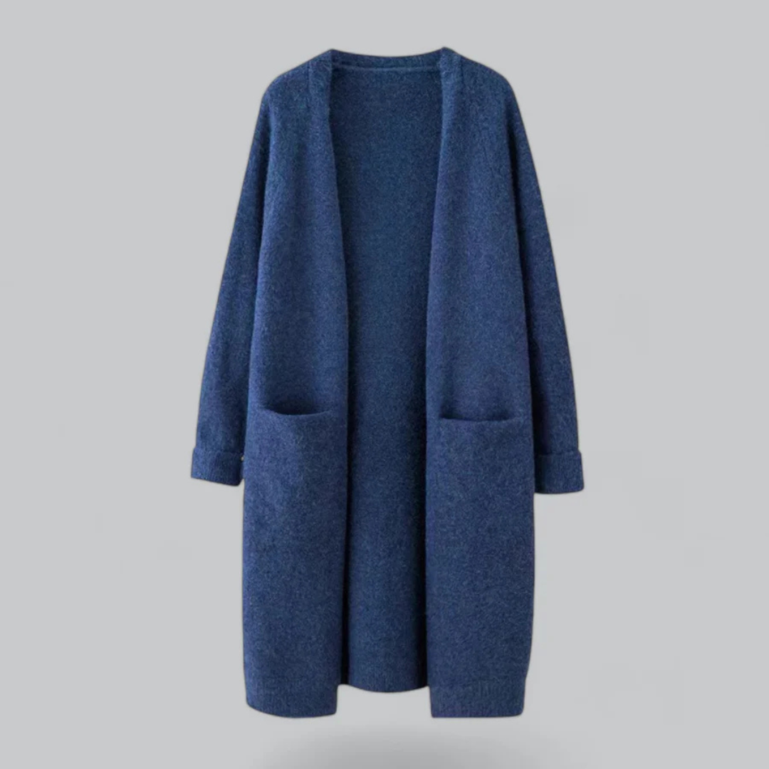 Chaqueta de punto casual abierta frontal para mujer | Larga