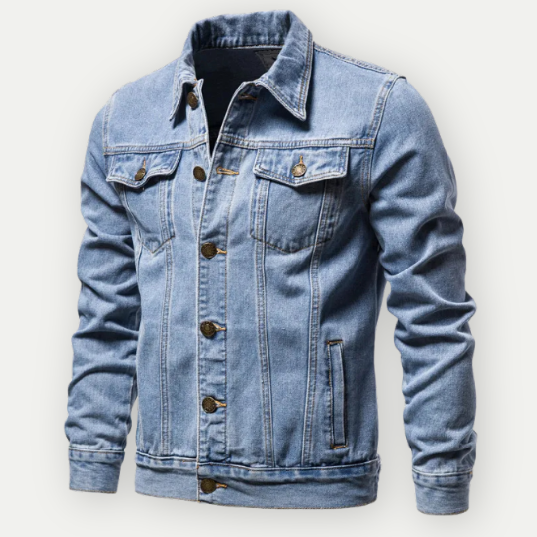 Herren Denim Trucker-Jacke - Taschen mit Kontrastnaht
