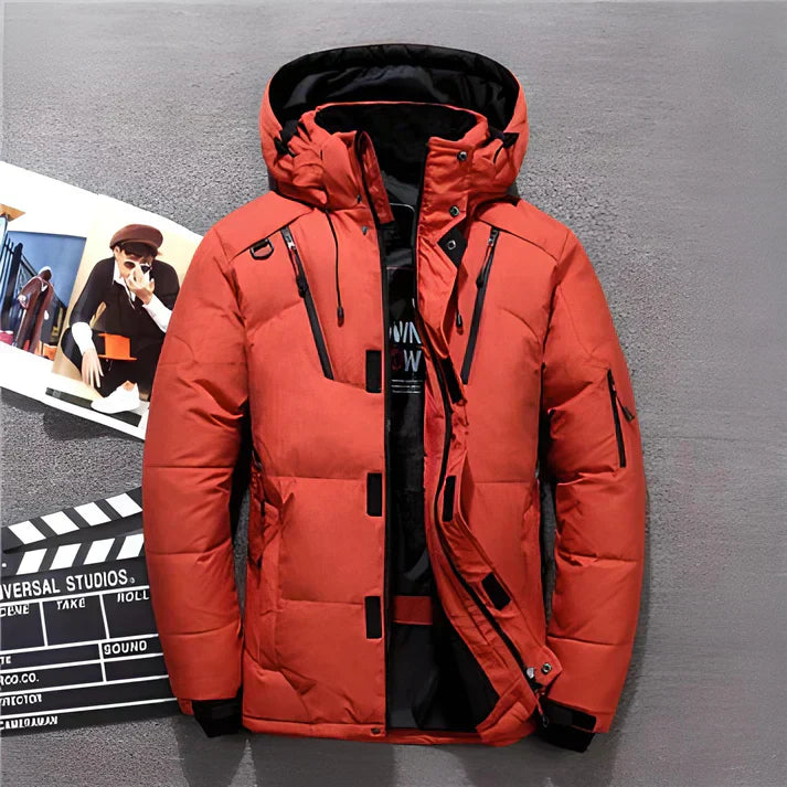 Men's Winter Quilted Jacket - Hood & Double Closure