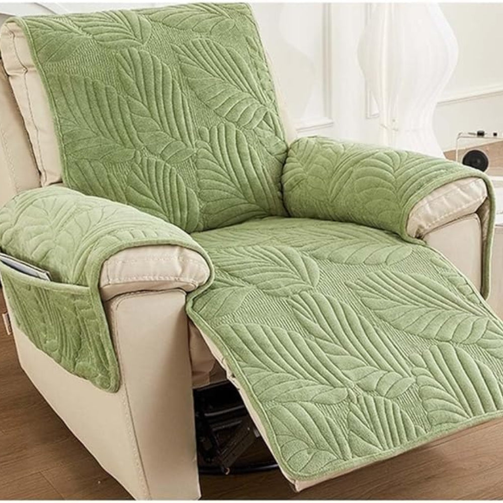 Leaf Pattern Recliner Cover - Anti-Slip with Storage Pockets