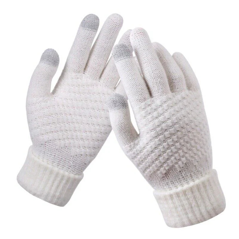 Women's Knitted Touchscreen Winter Gloves - Ribbed Cuffs