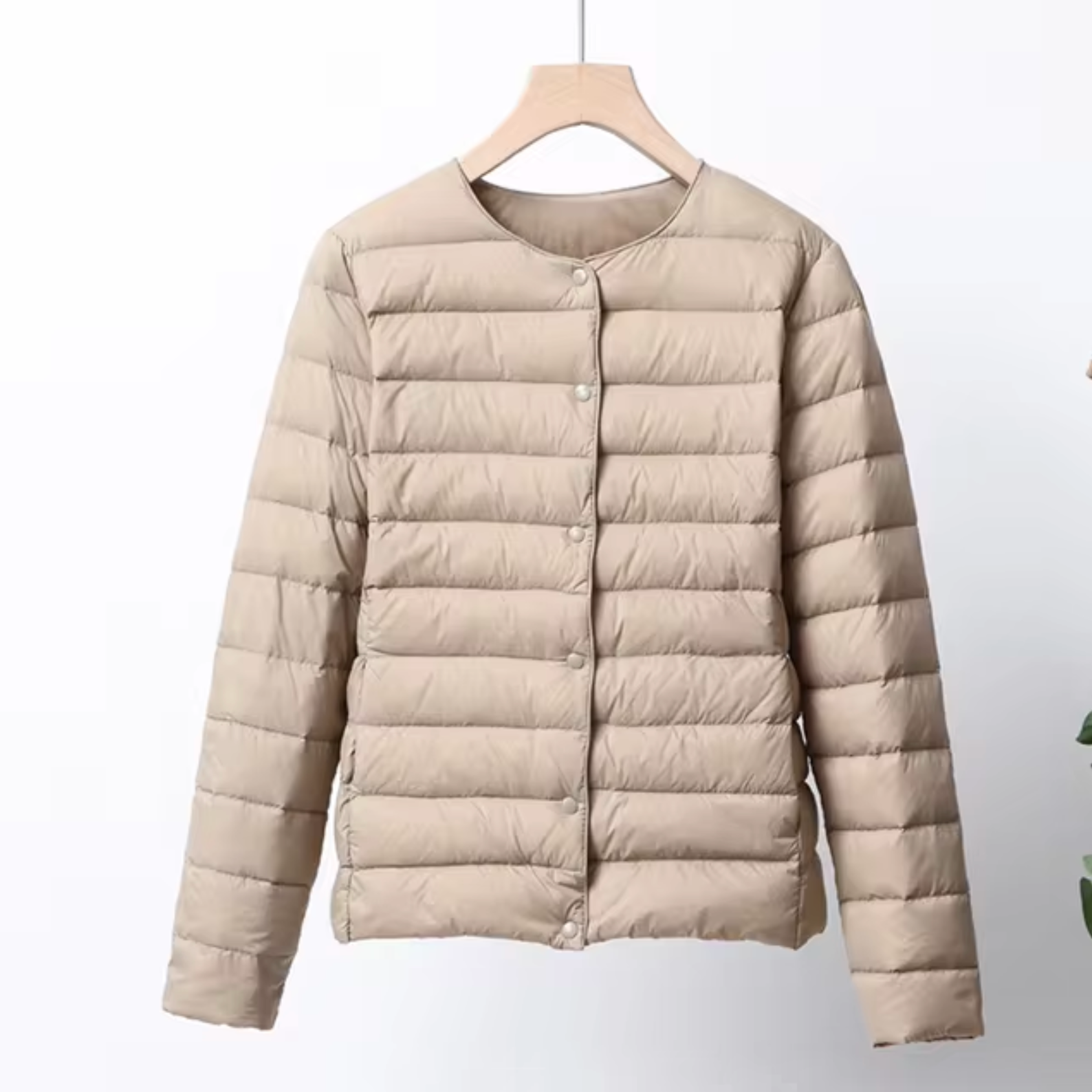 Women's Light Quilted Jacket - Crew Neck with Button Placket