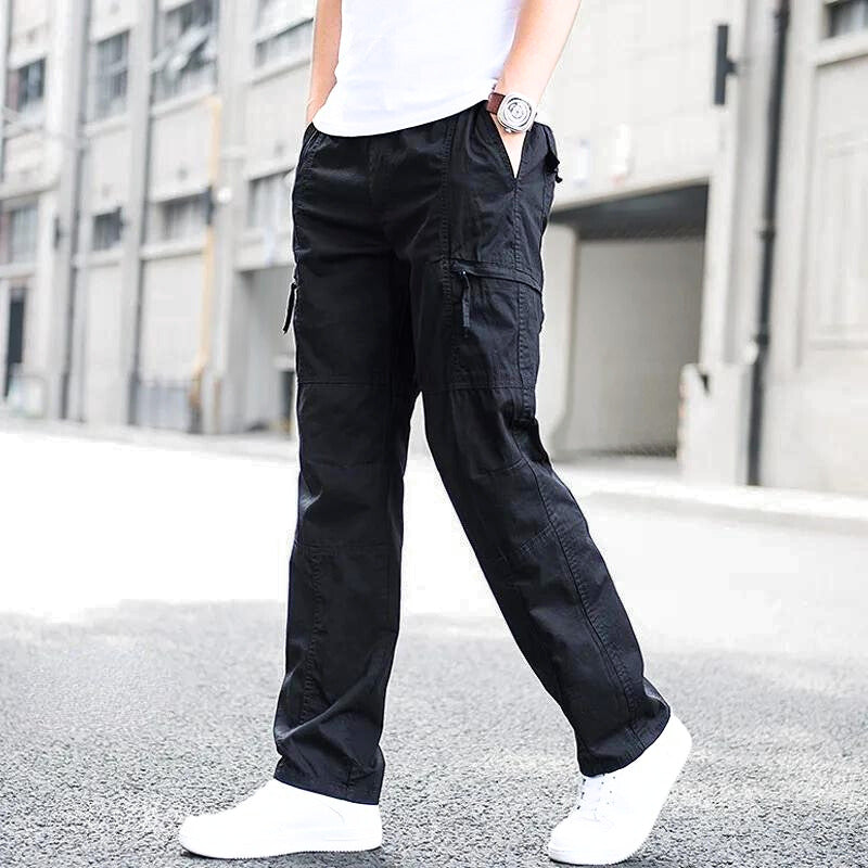 Pantalones cargo para hombre con ajuste holgado - pierna recta con múltiples bolsillos