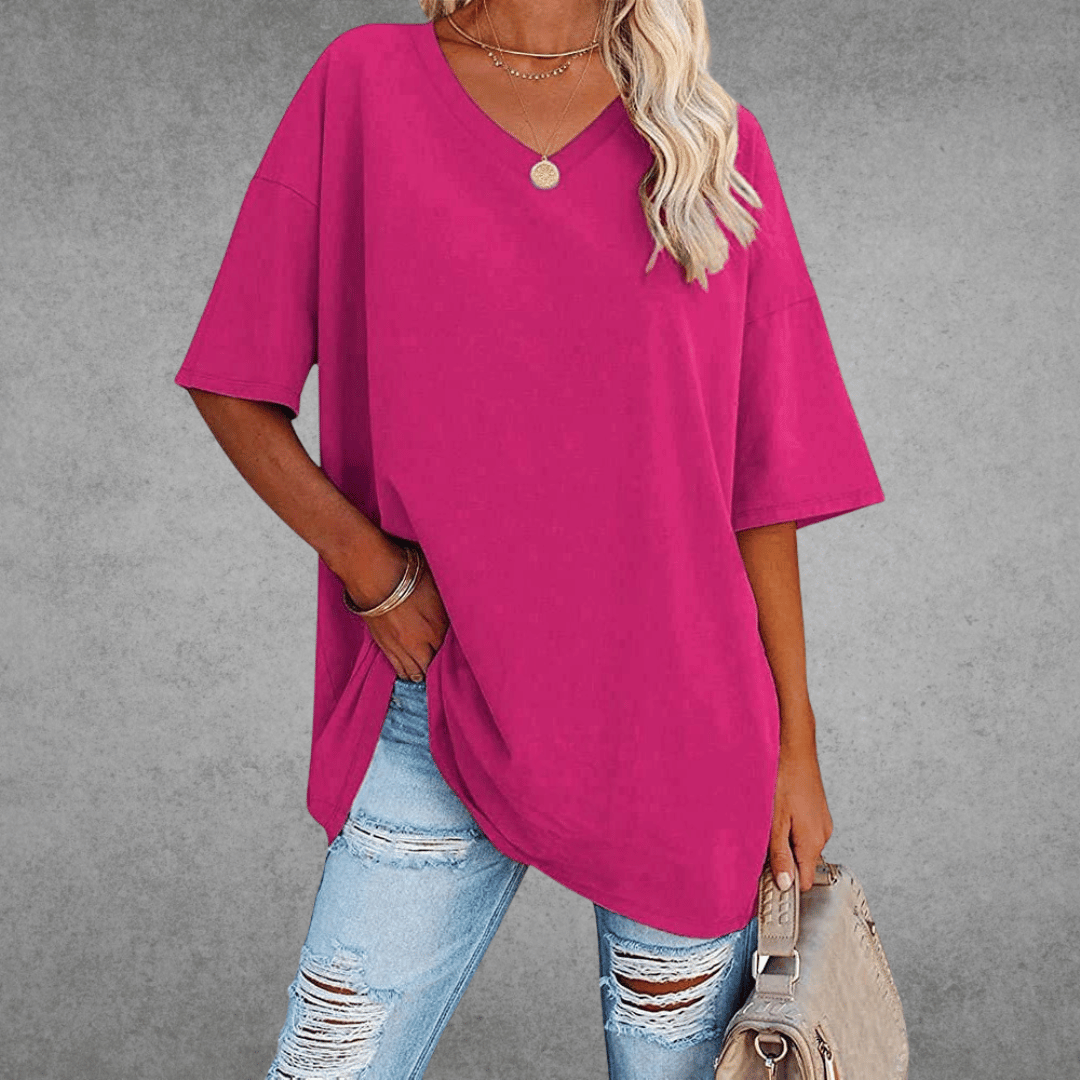 Damen Oversized T-Shirt - Überschnittene Schultern & V-Ausschnitt