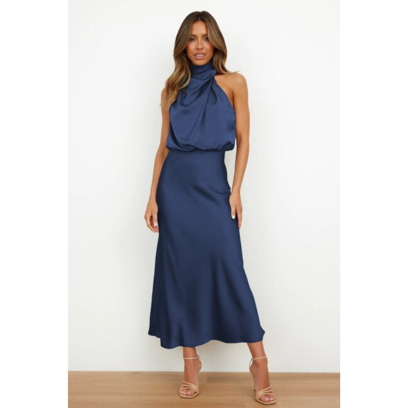 Women’s Draped Maxi Dress - Halter Neck & Sleeveless