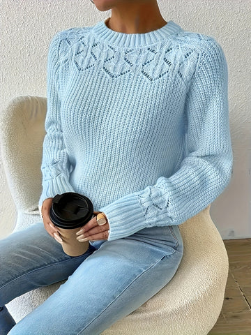 Eleganter Rundhals-Pullover mit Ajour-Details für Damen | Daniela