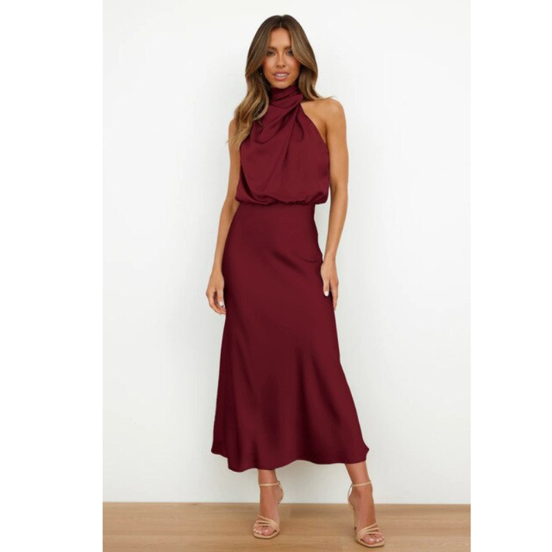 Women’s Draped Maxi Dress - Halter Neck & Sleeveless