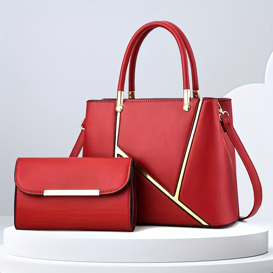 Damen-2-teiliges Clutch- & Handtaschen-Set – Geometrisches Design