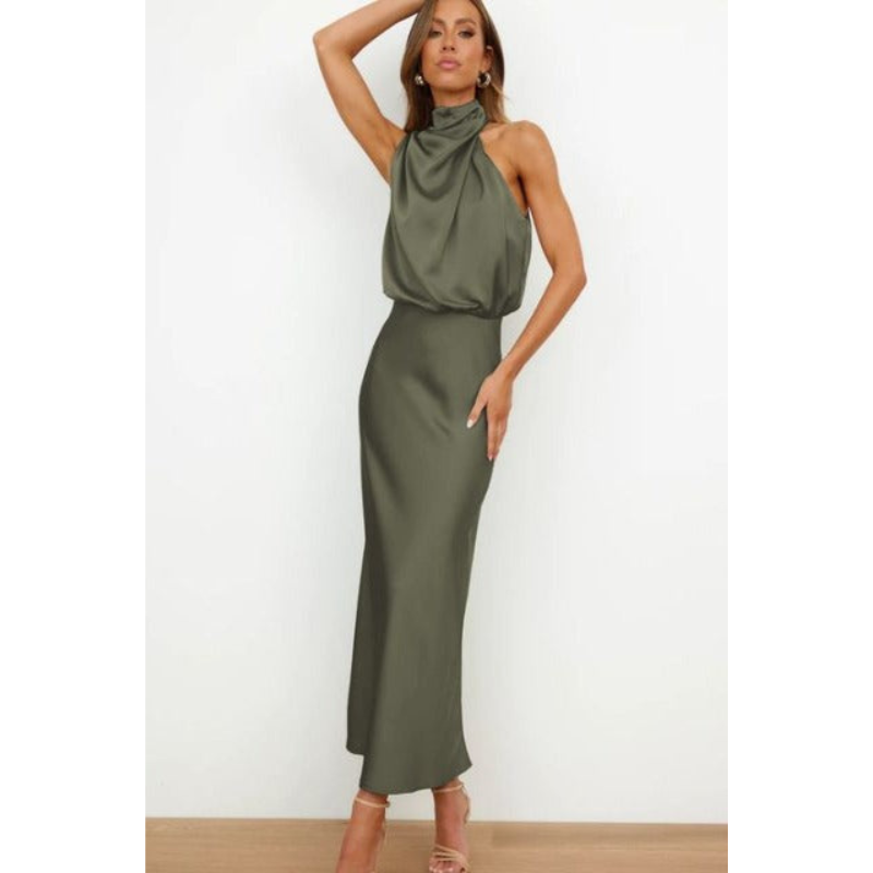 Women’s Draped Maxi Dress - Halter Neck & Sleeveless