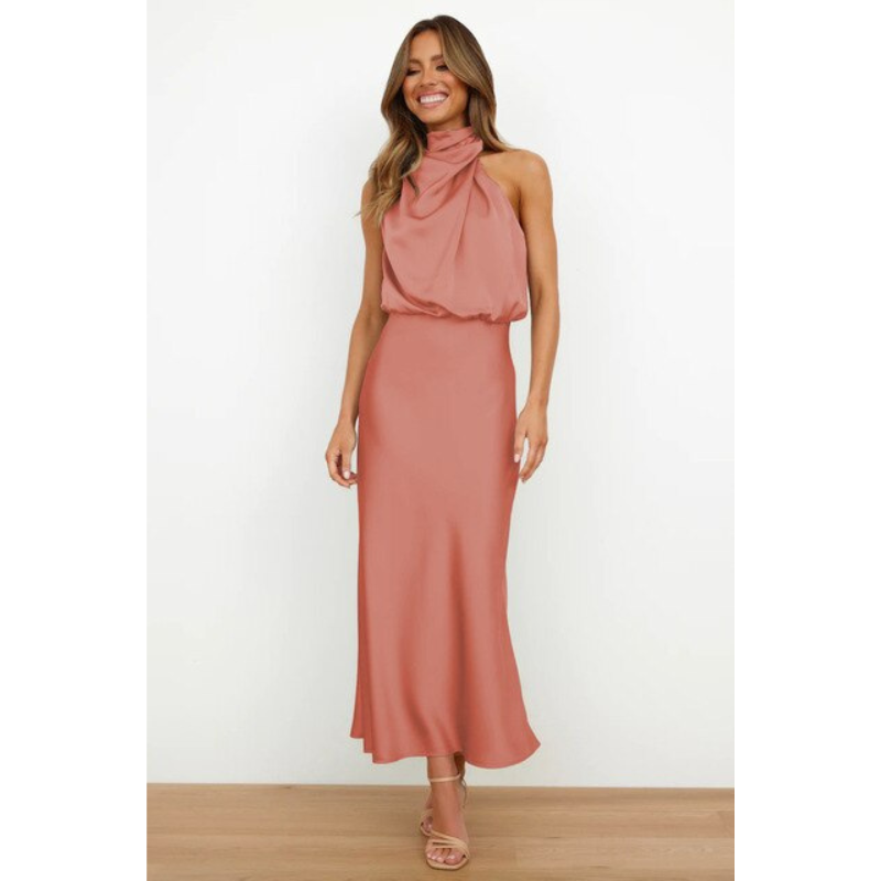 Women’s Draped Maxi Dress - Halter Neck & Sleeveless