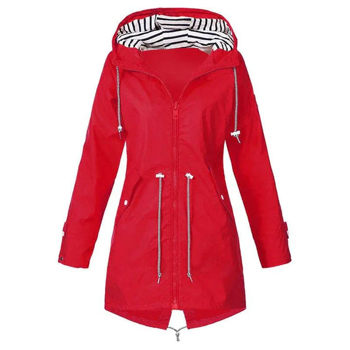 Women's Long Waterproof Jacket - Hooded Outdoor Clothing