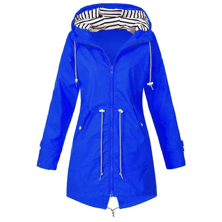 Women's Long Waterproof Jacket - Hooded Outdoor Clothing
