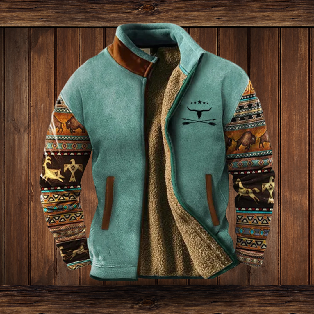 Herren Tribal Muster Jacke - Weiche Textur mit Stehkragen
