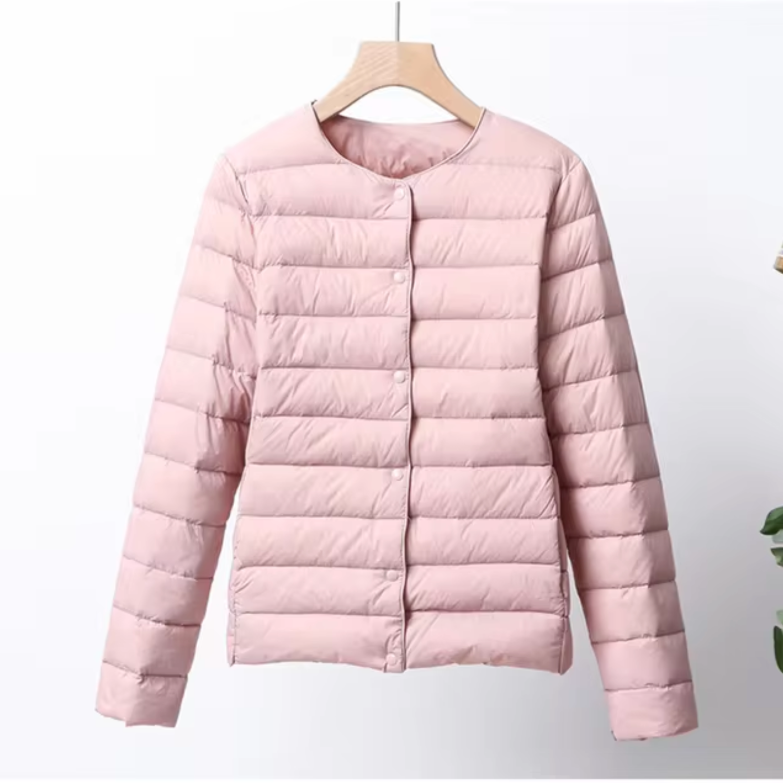 Women's Light Quilted Jacket - Crew Neck with Button Placket