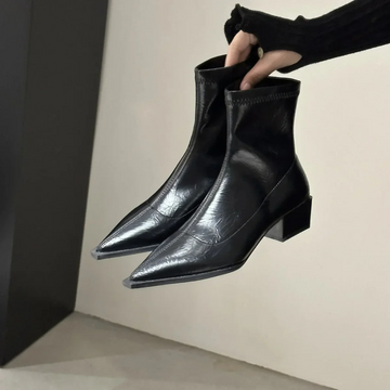 Damen Slip-On Stiefeletten – Spitzer Zehenbereich & Hoher Absatz