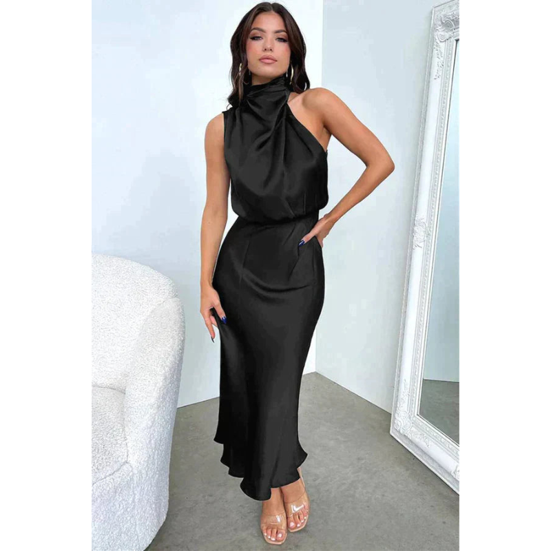 Women’s Draped Maxi Dress - Halter Neck & Sleeveless