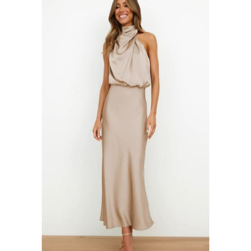 Women’s Draped Maxi Dress - Halter Neck & Sleeveless