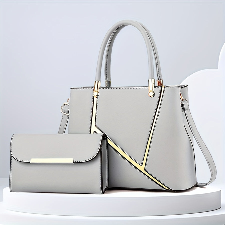 Damen-2-teiliges Clutch- & Handtaschen-Set – Geometrisches Design
