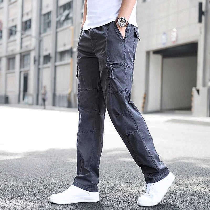 Pantalones cargo para hombre con ajuste holgado - pierna recta con múltiples bolsillos