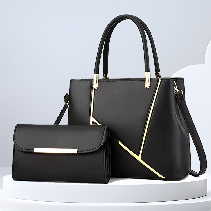 Damen-2-teiliges Clutch- & Handtaschen-Set – Geometrisches Design