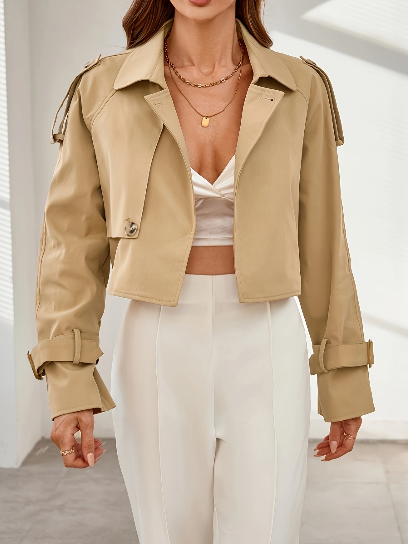 Damen Kurzer Khaki Trenchcoat - Warm und Modisch