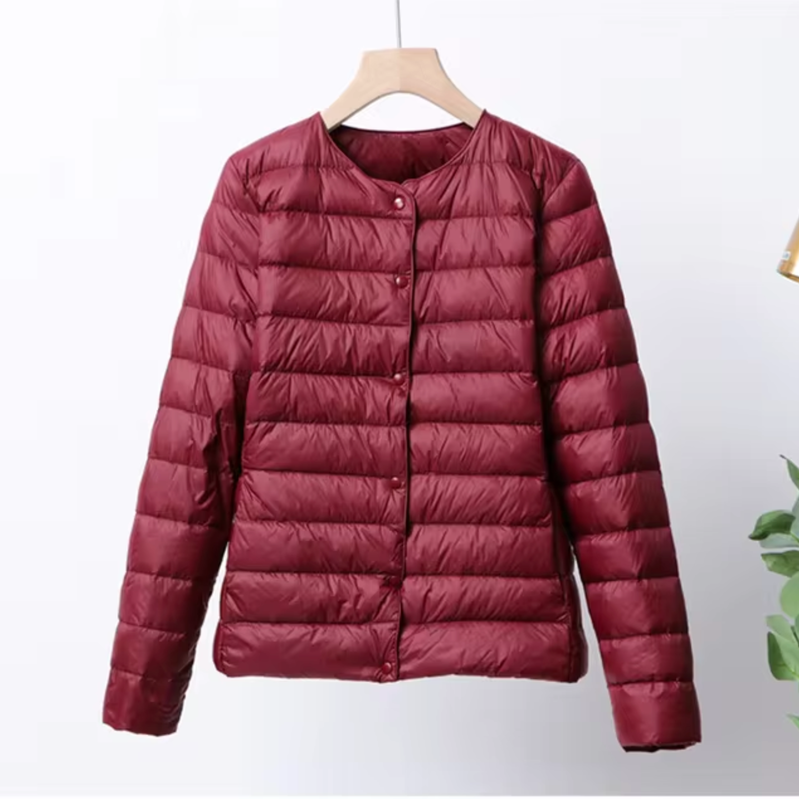 Women's Light Quilted Jacket - Crew Neck with Button Placket