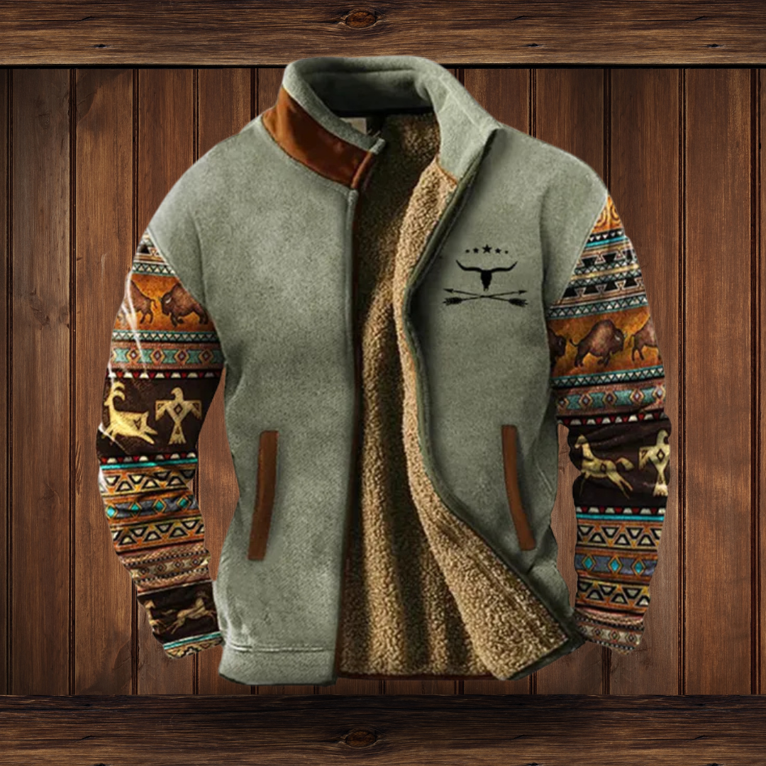 Herren Tribal Muster Jacke - Weiche Textur mit Stehkragen