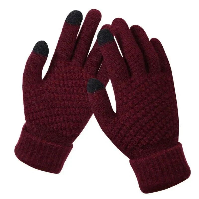 Women's Knitted Touchscreen Winter Gloves - Ribbed Cuffs