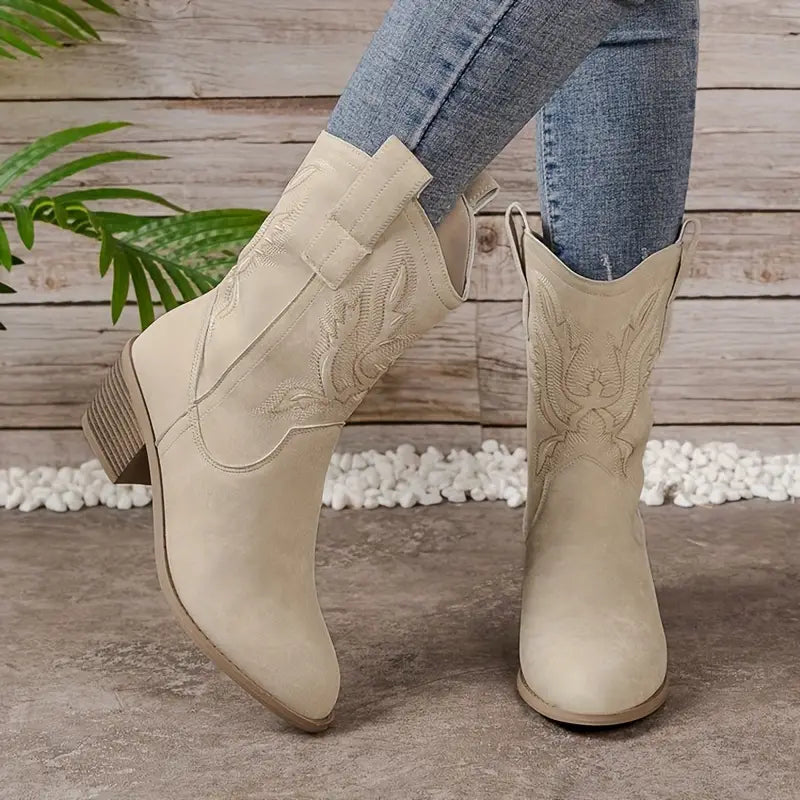 Women's leather cowboy boots – western seam design