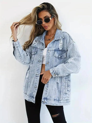 Damen Oversized Jeansjacke - Used-Look