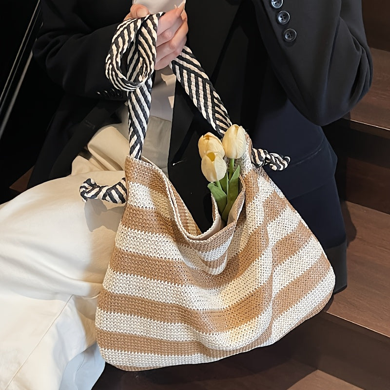 Damen Woven Tote Bag - Stilvolles Streifen-Design