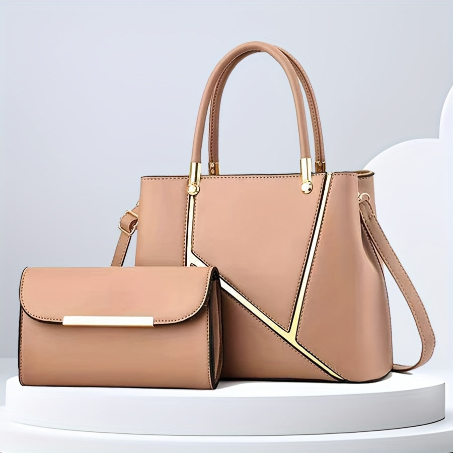 Damen-2-teiliges Clutch- & Handtaschen-Set – Geometrisches Design