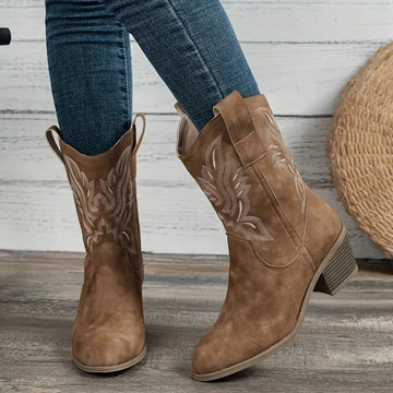 Damen-Leder-Cowboy-Stiefel – Western-Naht-Design