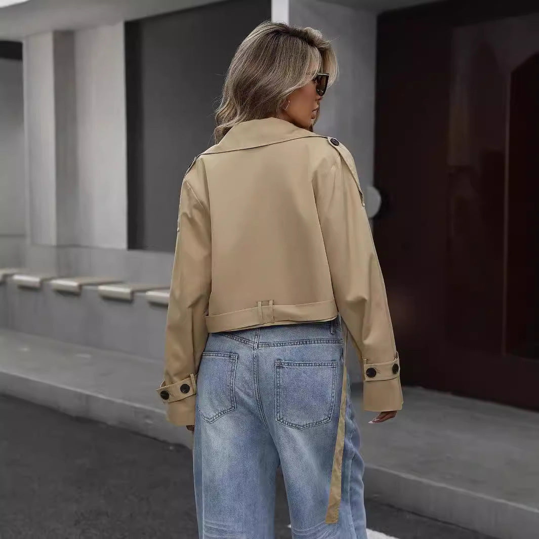 Damen Kurzer Khaki Trench Coat - Oberbekleidung mit lockerer Passform