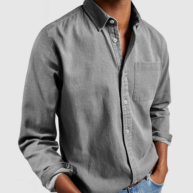 Men's Long-Sleeve Shirt - Button-Up with Front Pocket