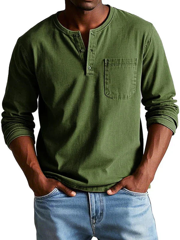 Herren Henley-Hemd - Langarm mit Knopfleiste