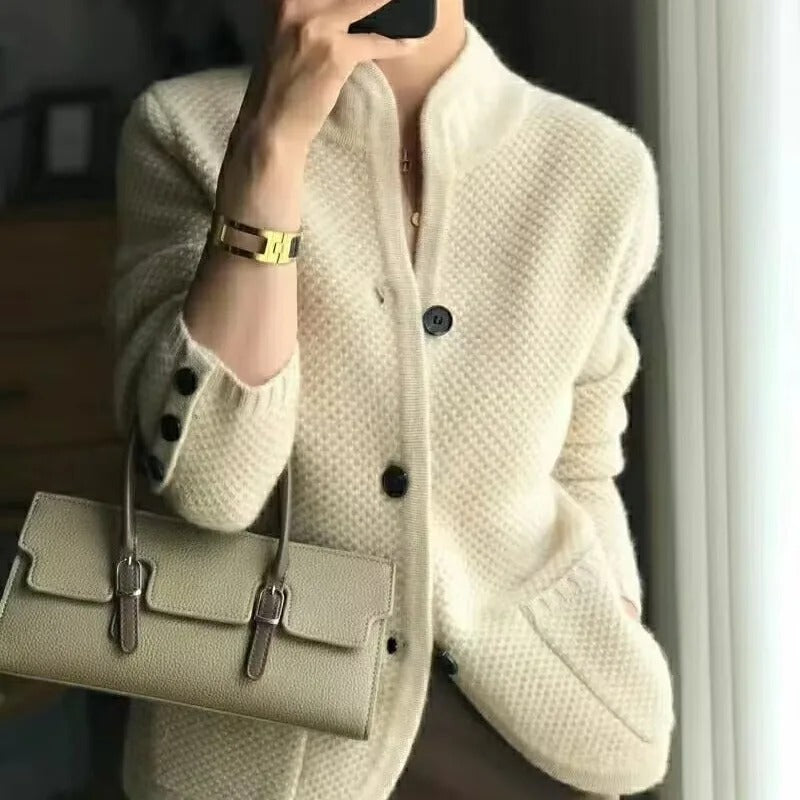 Damen Mock-Neck Cardigan - Knopfverschluss & Strickmuster